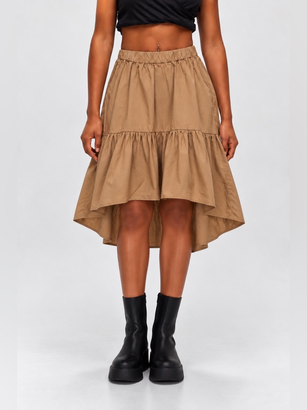 J crew Women’s Hi-Low Tiered Skirt in Tan